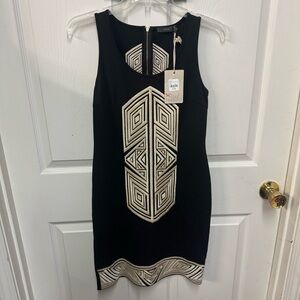 Nicole Miller Black and Cream Patterned Mini Dress